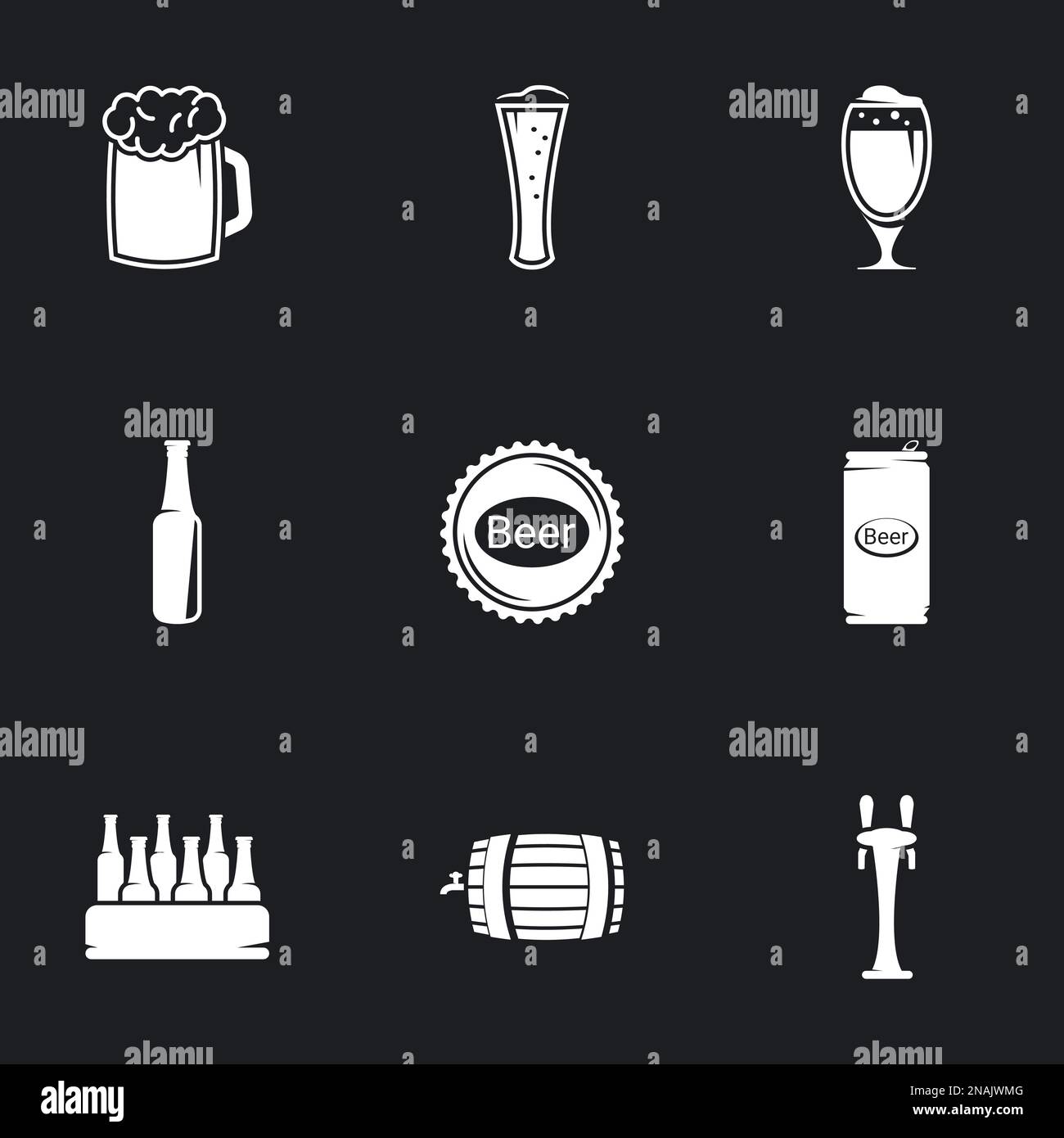 Icons for theme beer. Black background Stock Vector