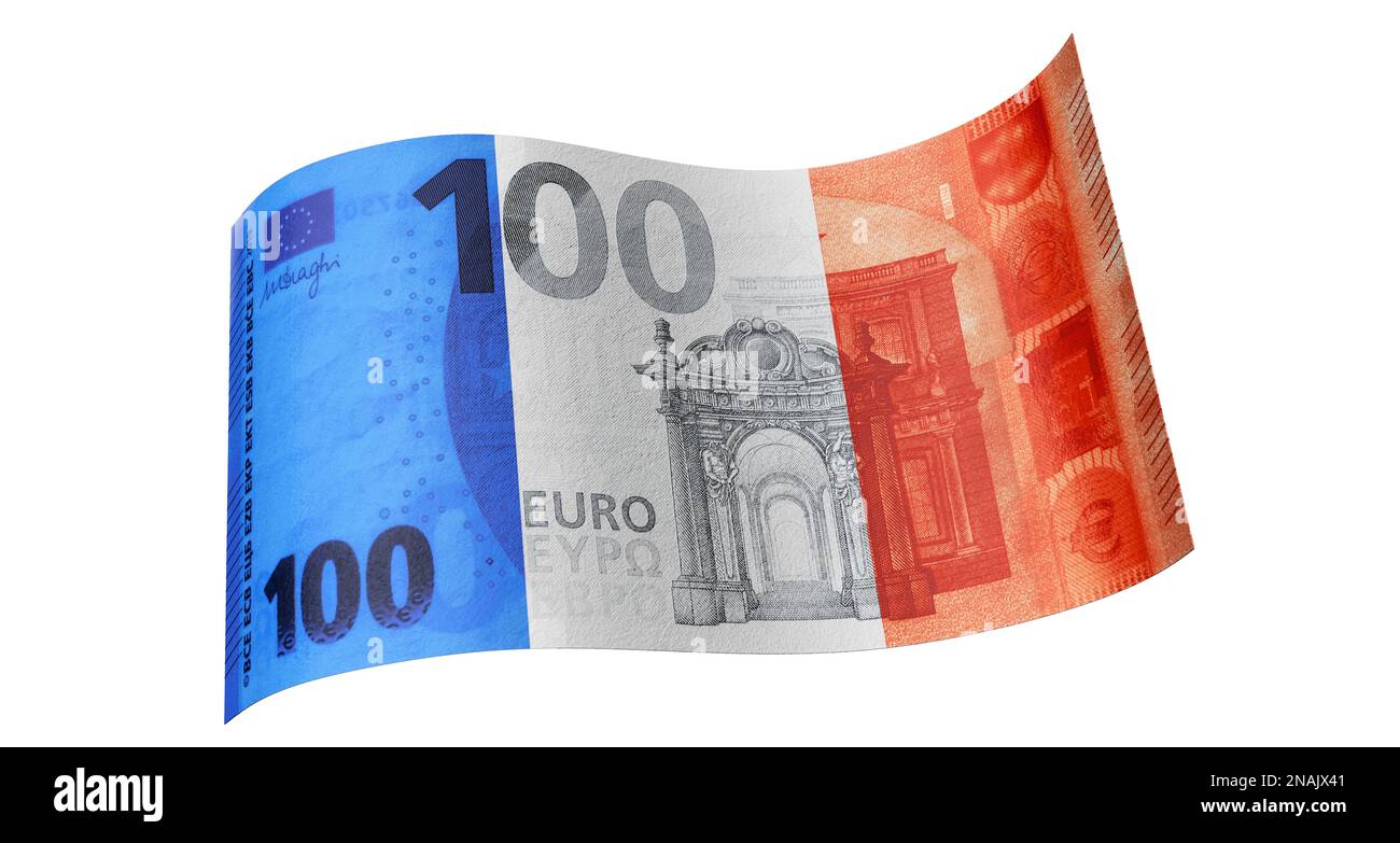 100 Euro note in blue white red (French flag) Stock Photo