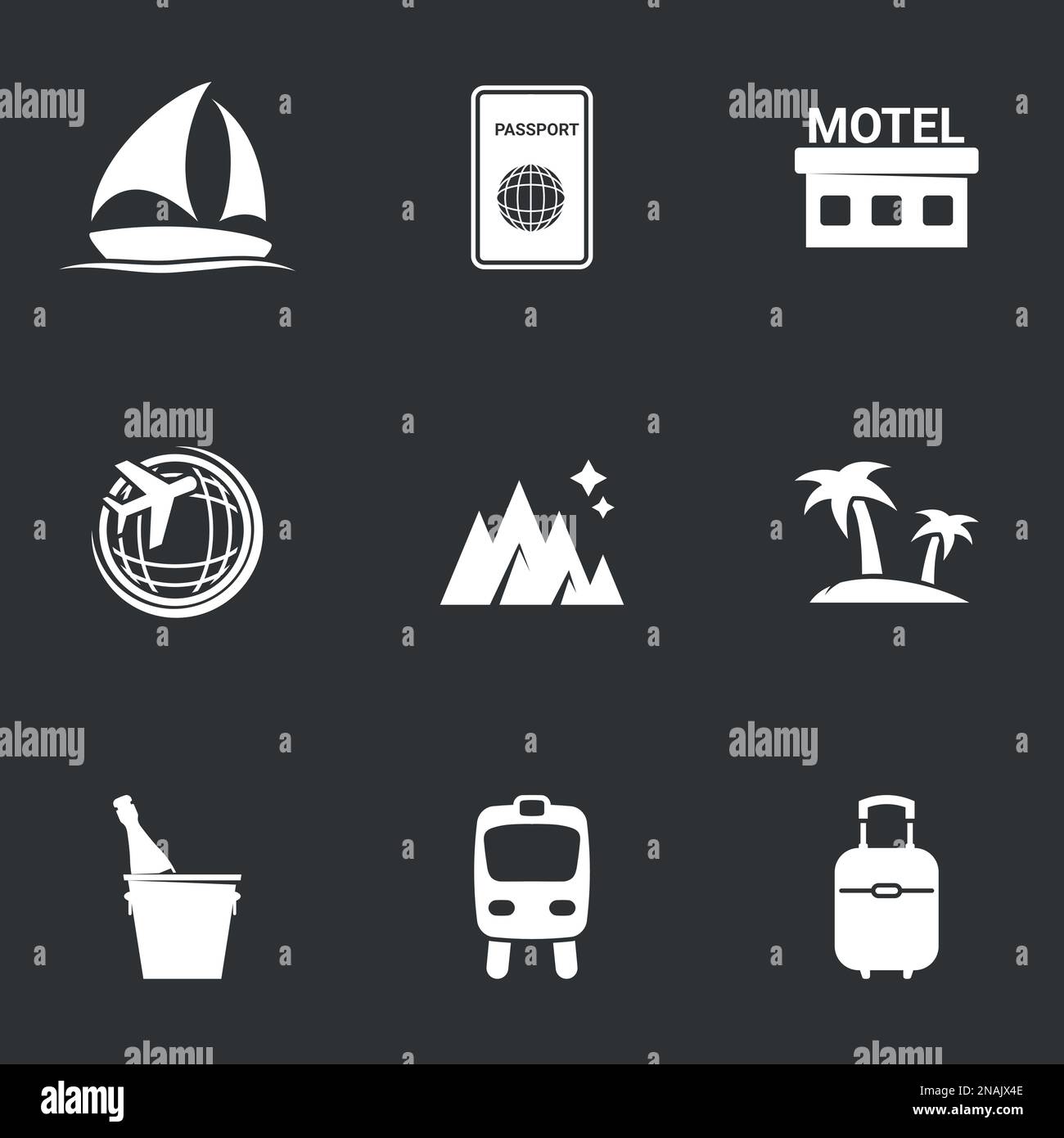 Icons for theme Travel and tourism. Black background Stock Vector Image ...