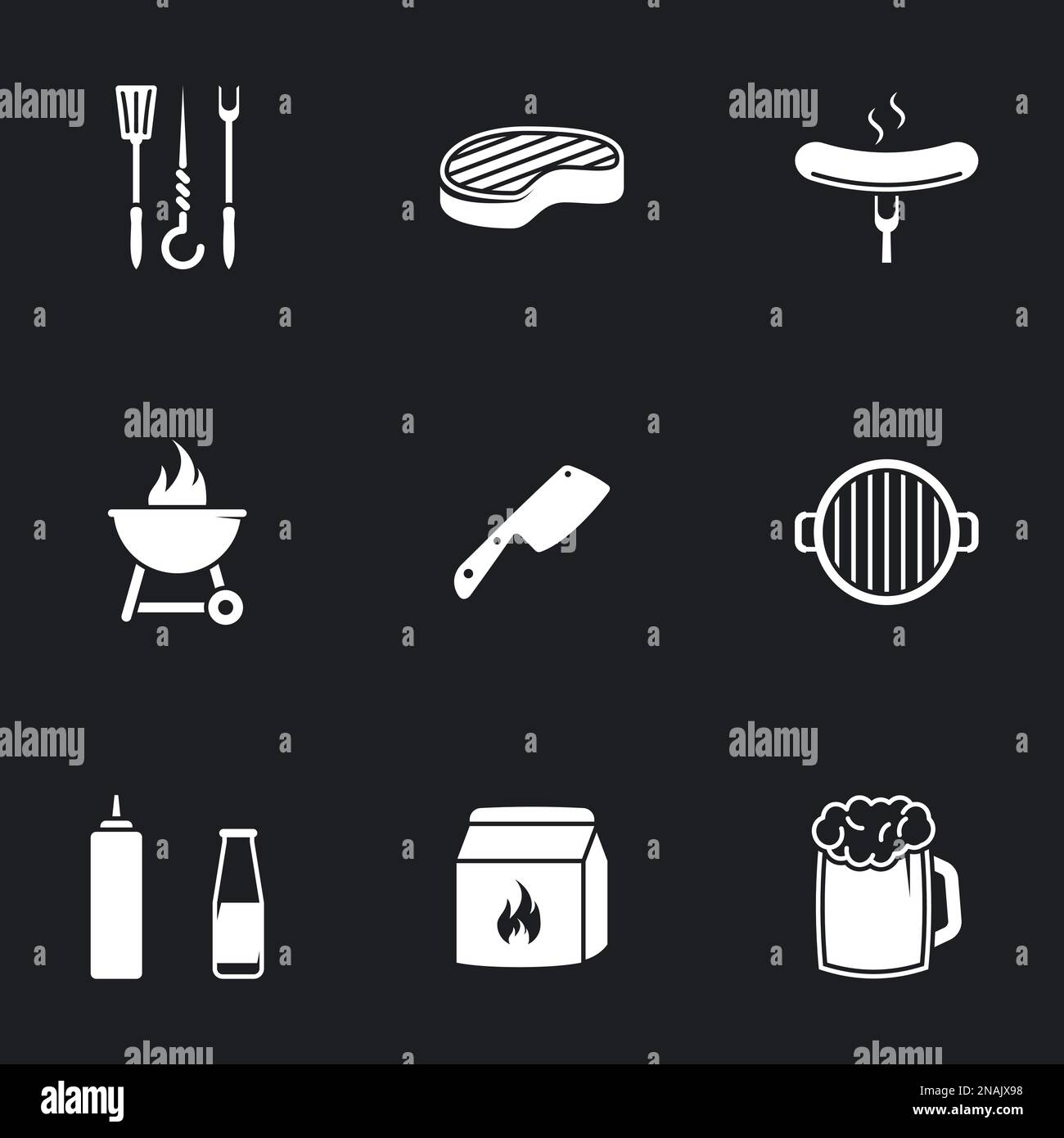 Icons for theme barbecue. Black backgroun Stock Vector