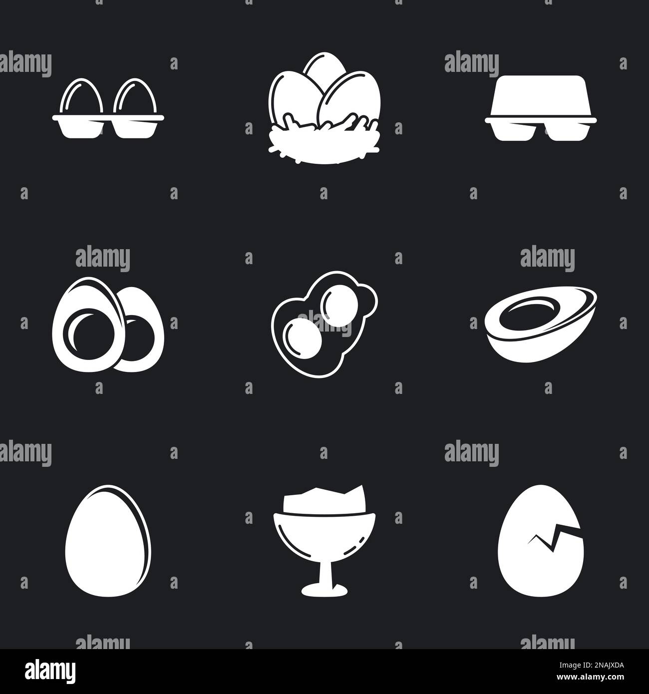 Icons for theme Egg. Black background Stock Vector