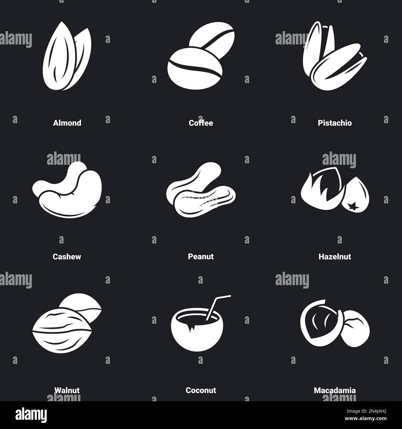 icons-for-theme-nuts-black-background-stock-vector-image-art-alamy