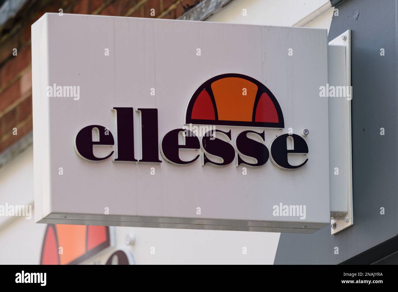 A sign outside an Ellesse sportswear shop in central London advertises the popular sports clothing brand to shoppers on the high street Stock Photo