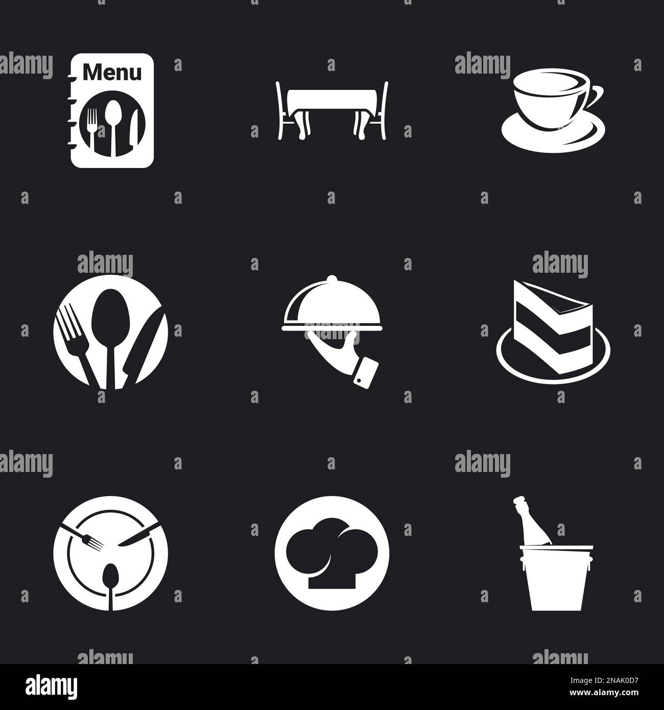 Icons for theme Cooking and kitchen. Black background Stock Vector