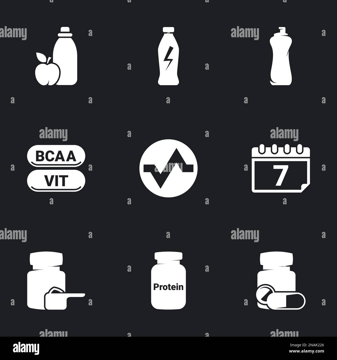 Icons for theme sport supplements.. Black background Stock Vector Image ...