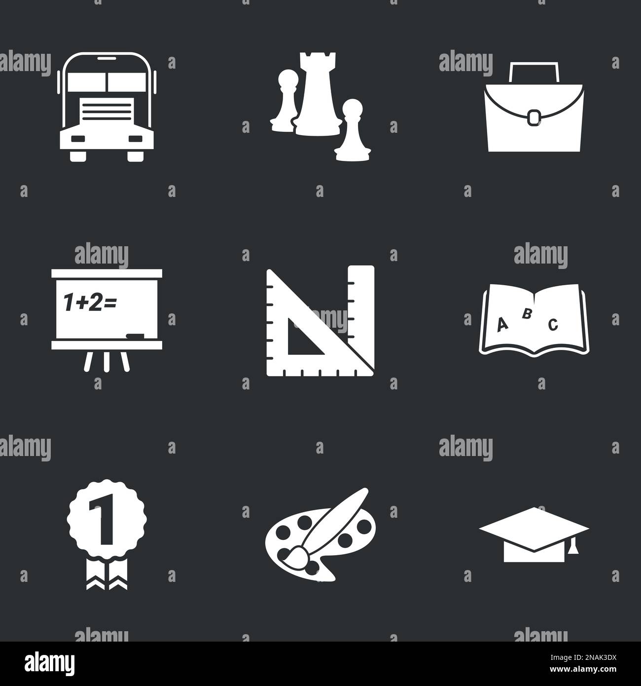 Icons for theme Education and study. Black background Stock Vector