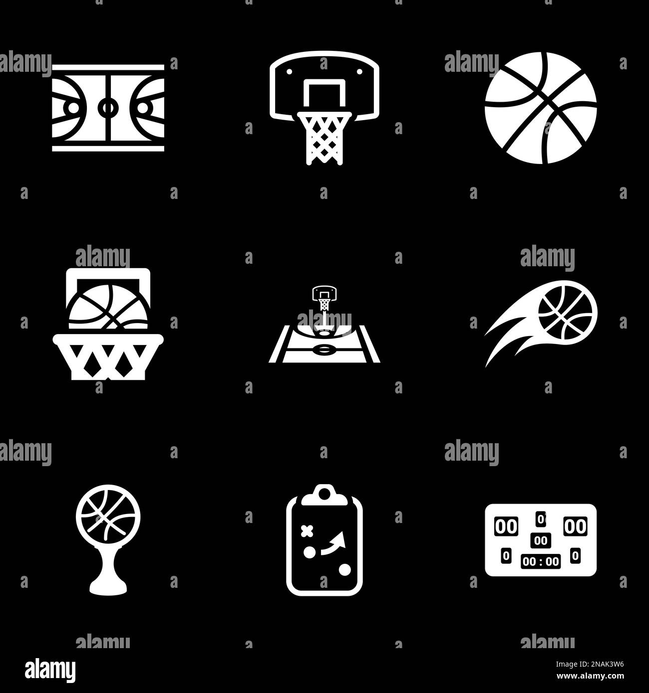 Icons for theme basketball , vector, icon, set. Black background Stock Vector