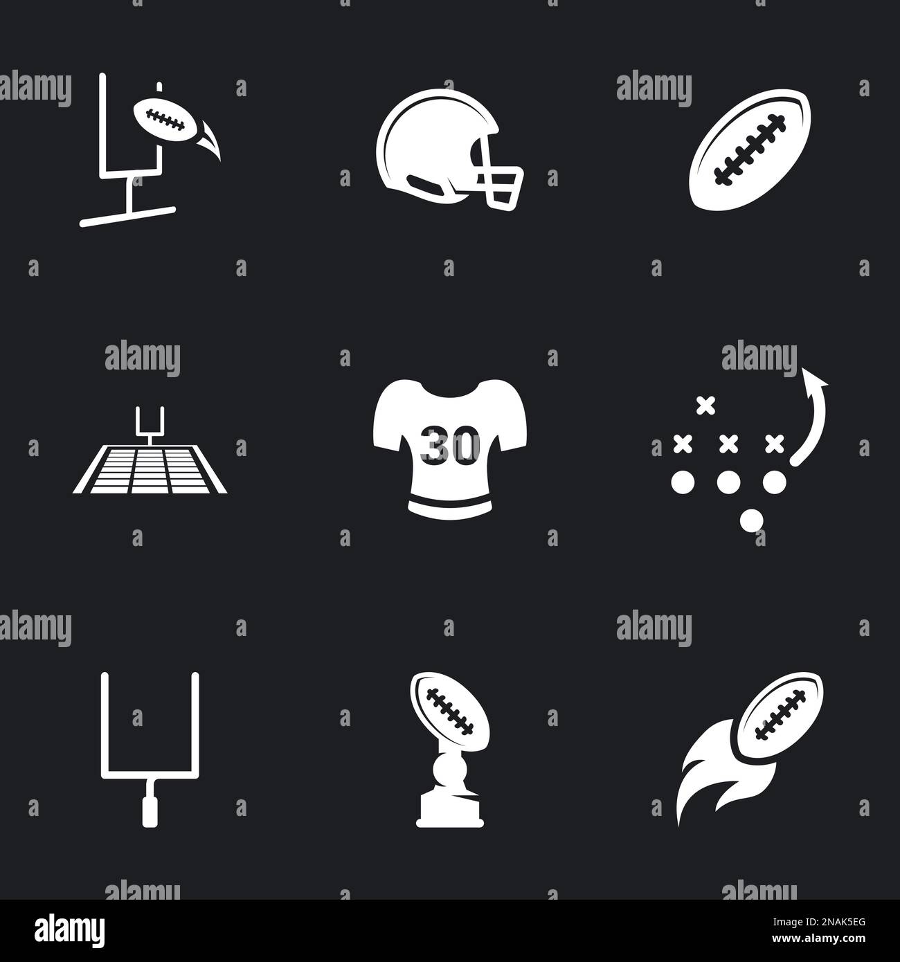 Icons for theme American football , vector, icon, set. Black background
