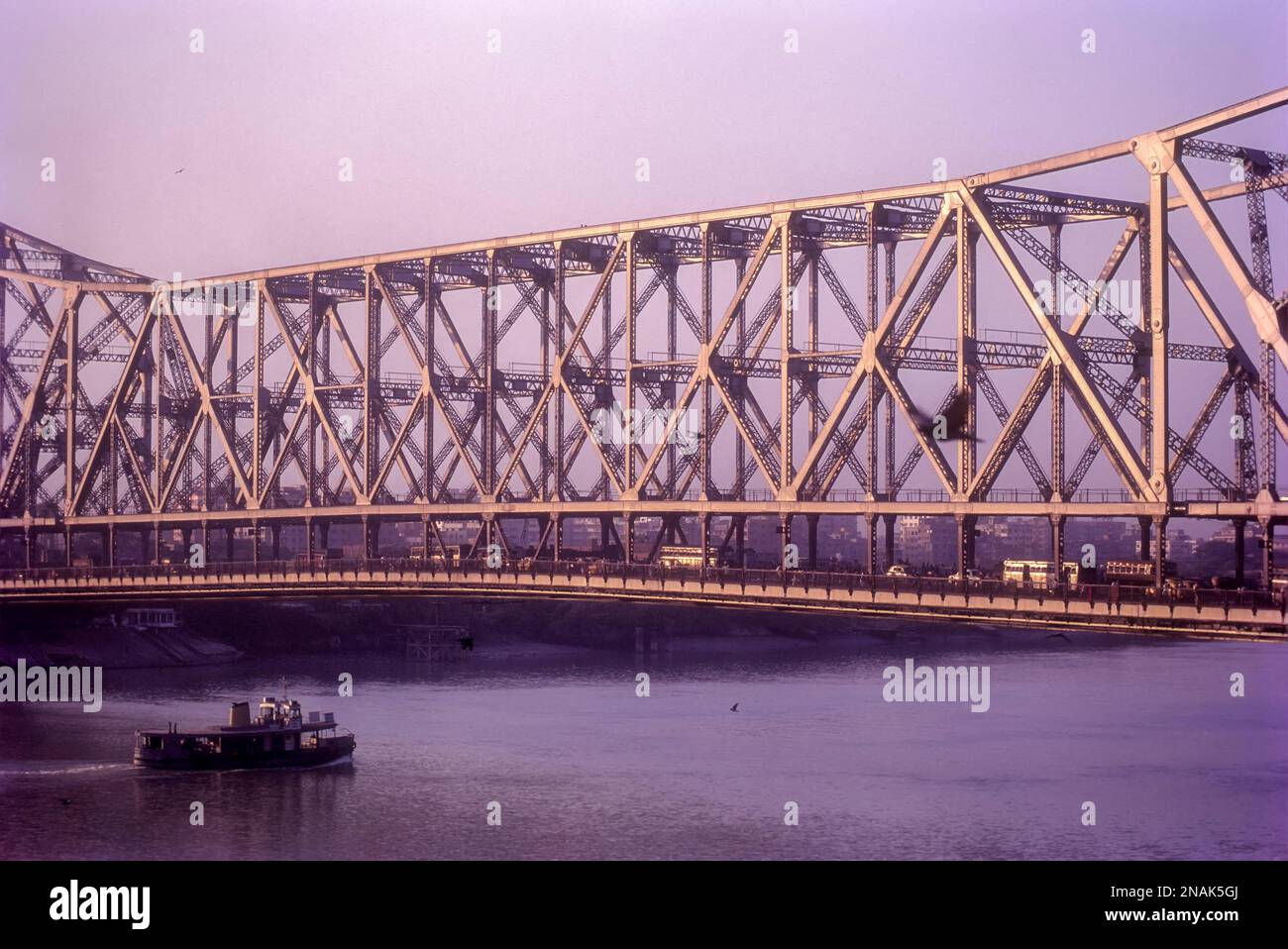 Howrah Bridge in Hooghly River, Calcutta, Kolkata, West Bengal, India, Asia Stock Photo