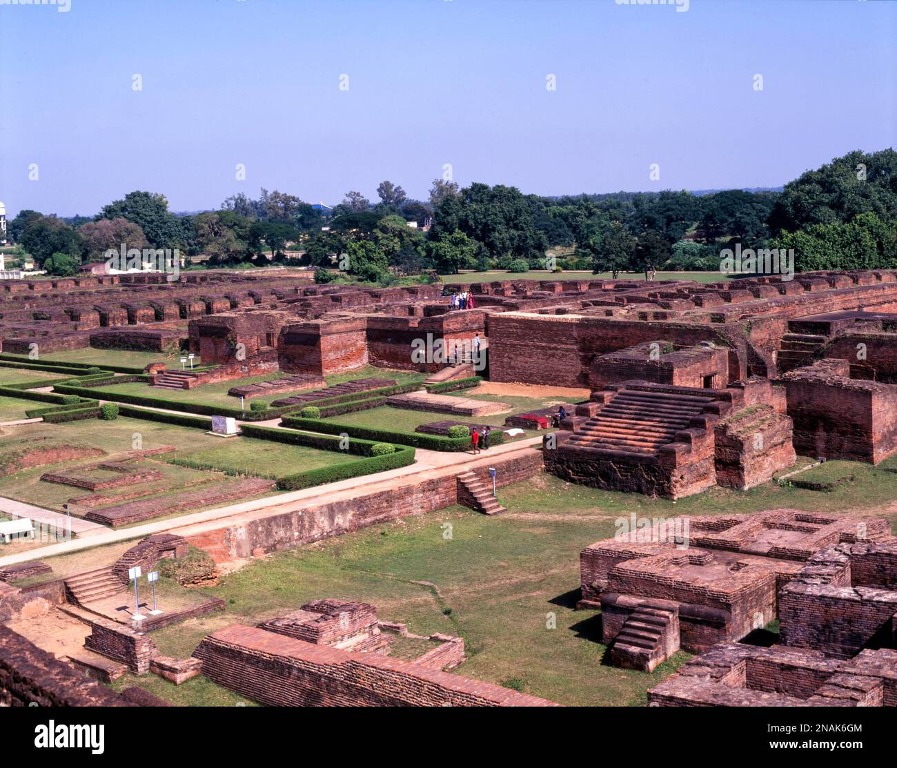 Ruins of oldest Nalanda university and Buddhist monastic of Bihar state, India. Nalandas traditional history dates to the time of the Buddha Stock Photo