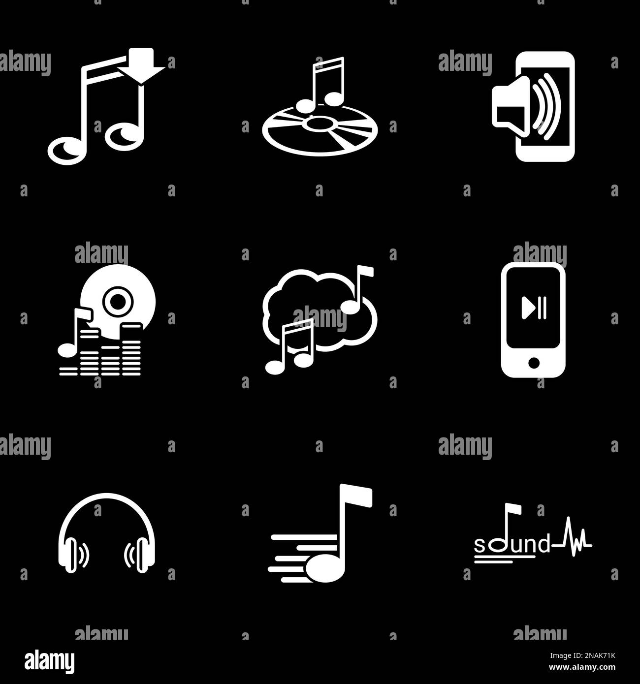Set of simple icons on a theme Music, sound , vector, set. Black