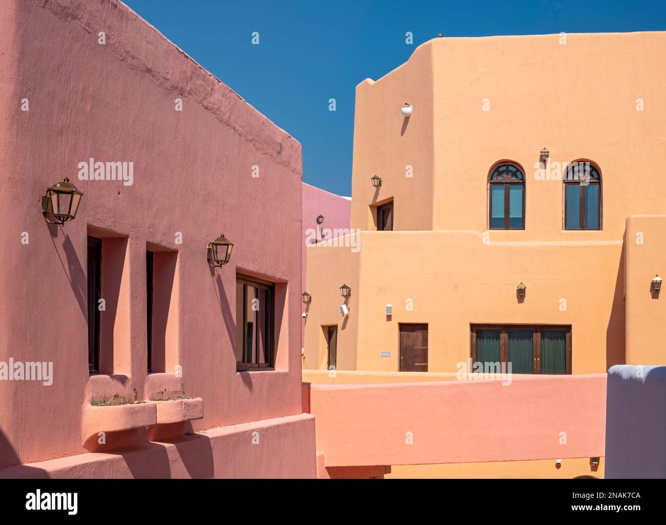 Brightly painted houses, Mina District, Old Doha Port, Qatar Stock ...