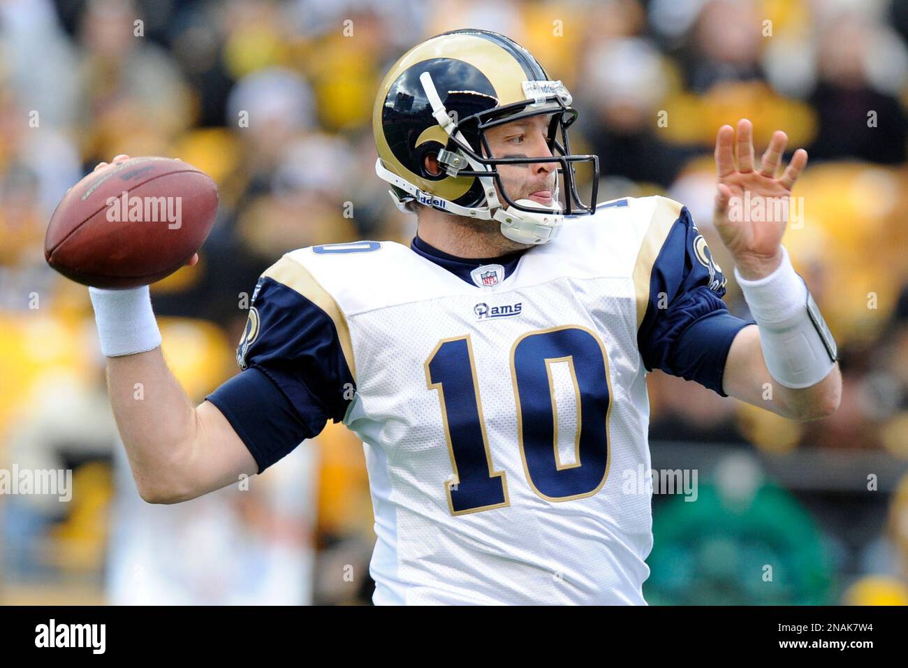 St. Louis Rams quarterback Kellen Clemens (10) passes in the first quarter  of the NFL football game against the Pittsburgh Steelers on Saturday, Dec.  24, 2011 in Pittsburgh. (AP Photo/Don Wright Stock