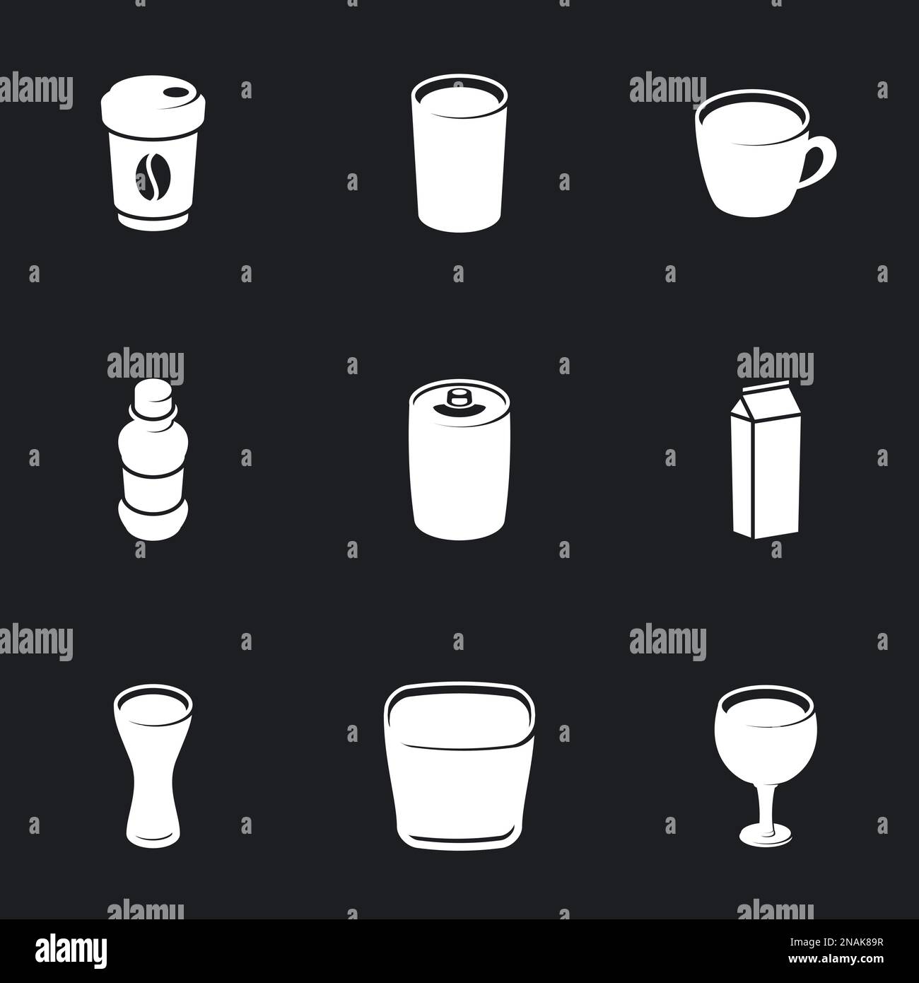 Icons for theme beverages, vector, icon, set. Black background Stock Vector