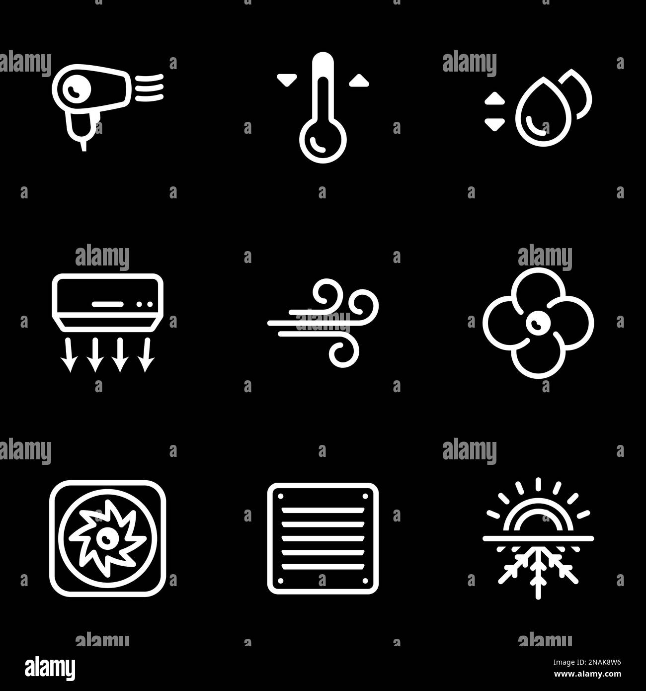 Icons for theme Cooling, air conditioning , vector, icon, set. Black