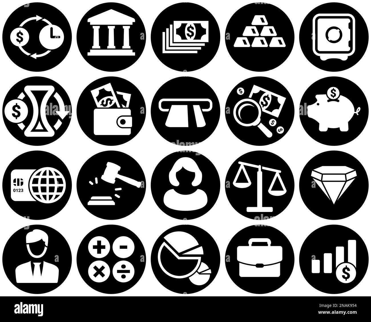 Set of simple icons on a theme Finance, money, bank, vector, design, collection, flat, sign, symbol,element, object, illustration. White background Stock Vector