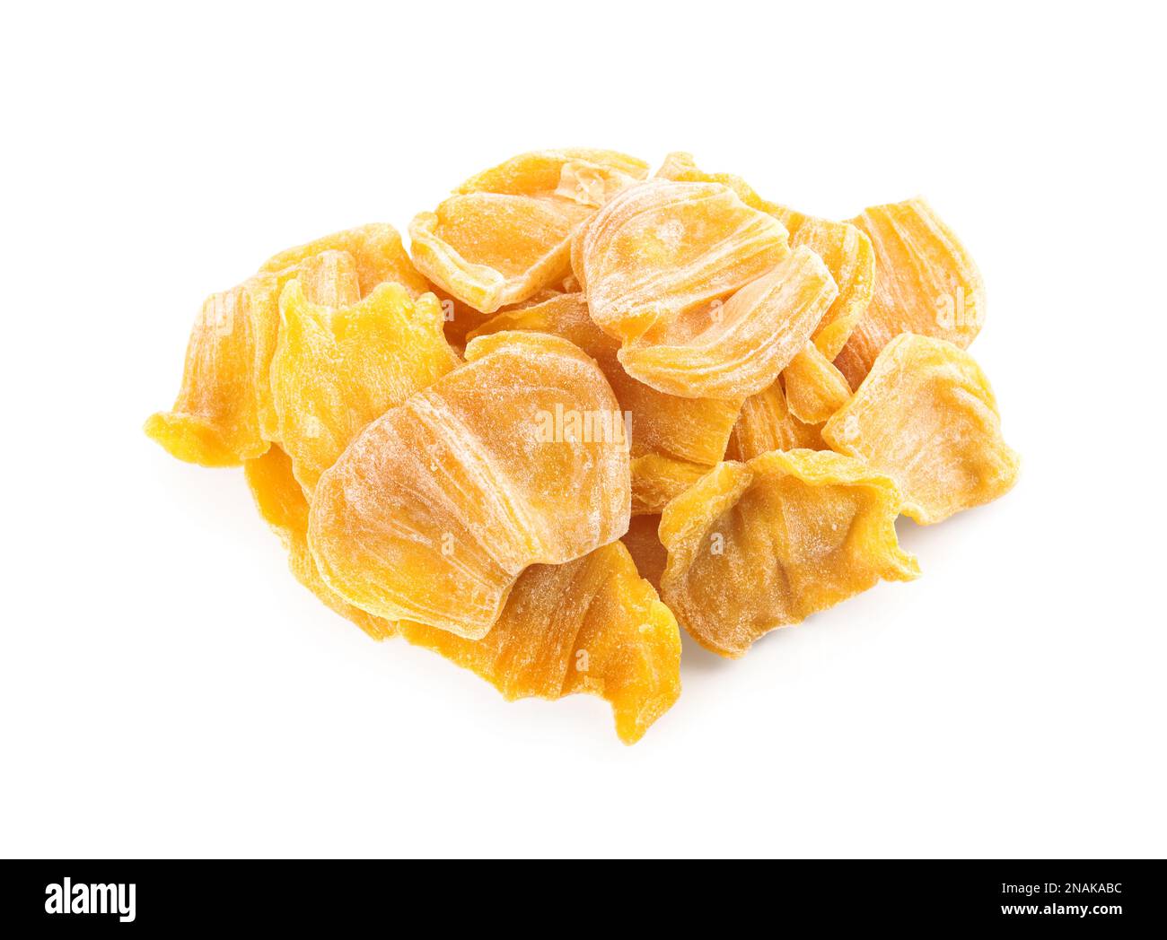 Sweet dried jackfruit slices on white background, top view Stock Photo