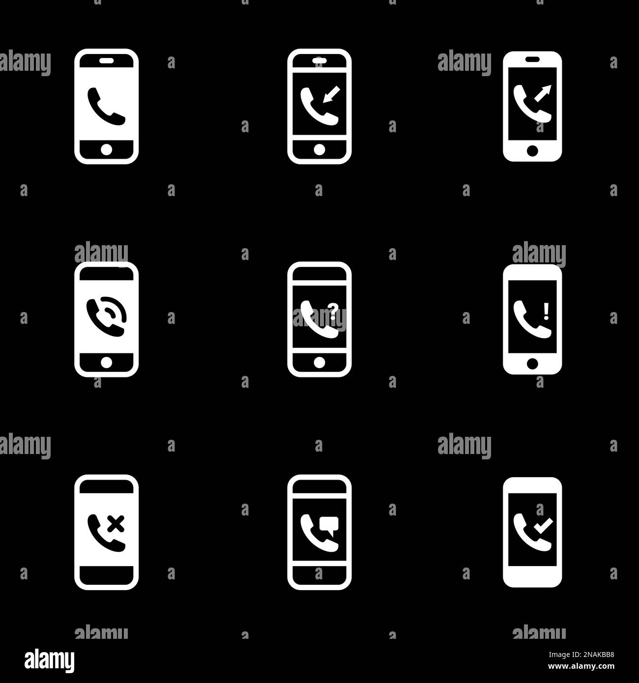 Icons for theme Phone, smartphone , vector, icon, set. Black background Stock Vector