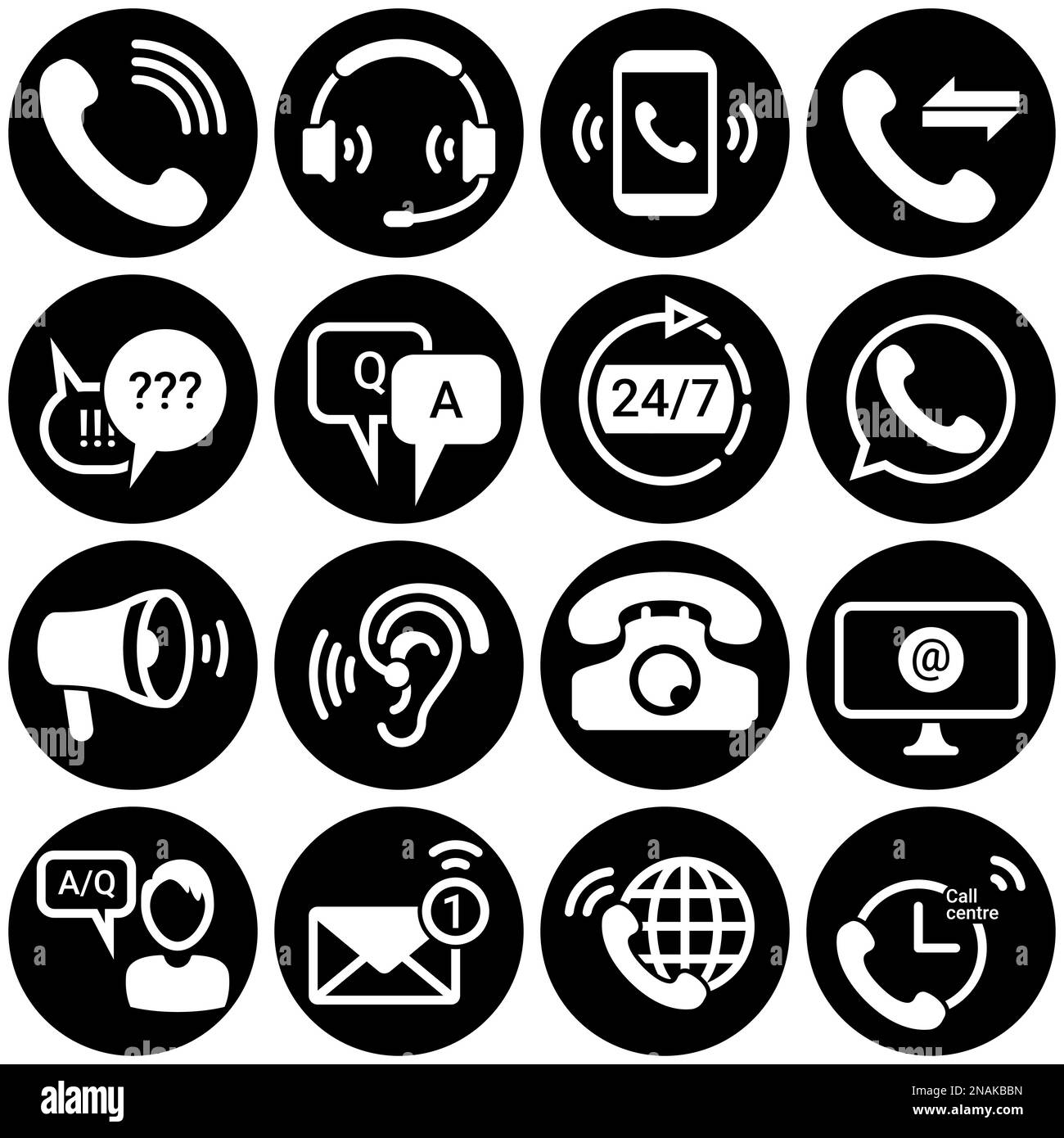 Set of simple icons on a theme Technical support, service, questions, answers, communication, office, internet, marketing, advertising, vector, set. W Stock Vector