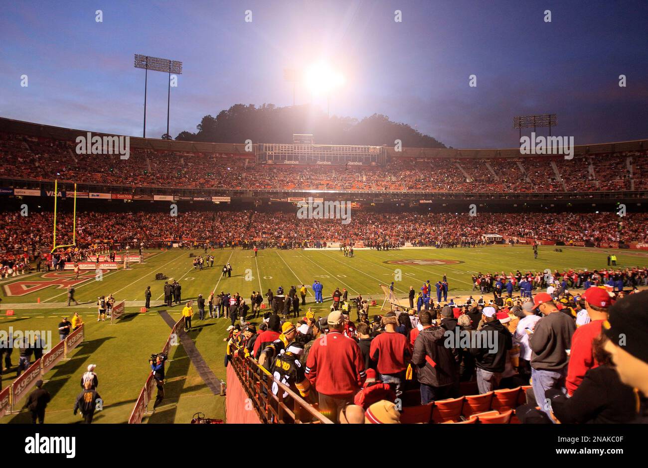 Candlestick Park is shown during a power outage before an NFL football