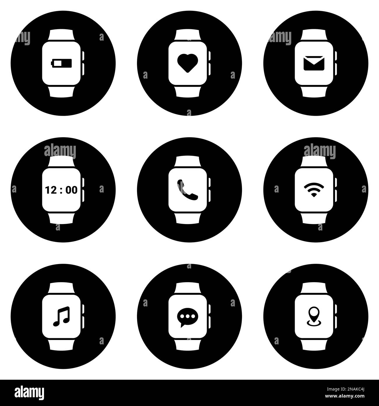 Set of simple icons on a theme smart watch, vector, design, collection, flat, sign, symbol,element, object, illustration, isolated. White background Stock Vector