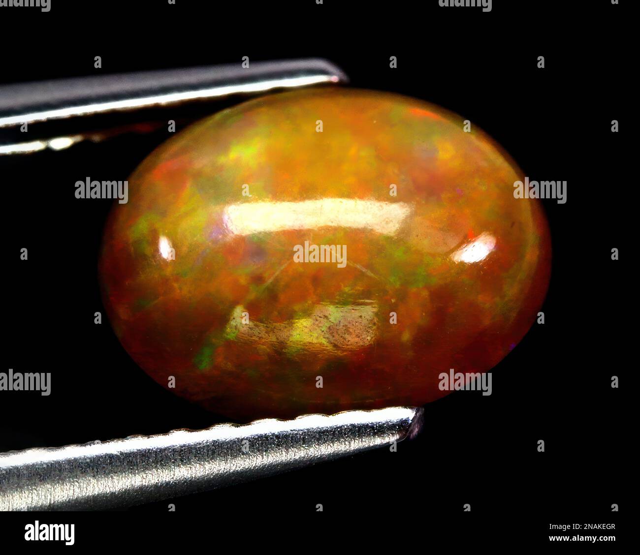 Natural gemstone noble opal on a black background Stock Photo