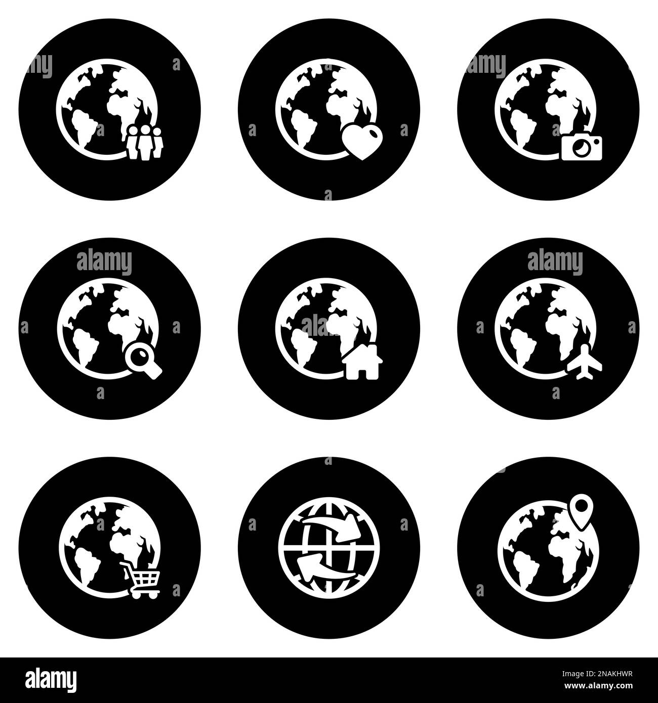 Set of simple icons on a theme Globe earth, vector, design, collection, flat, sign, symbol,element, object, illustration, isolated. White background Stock Vector