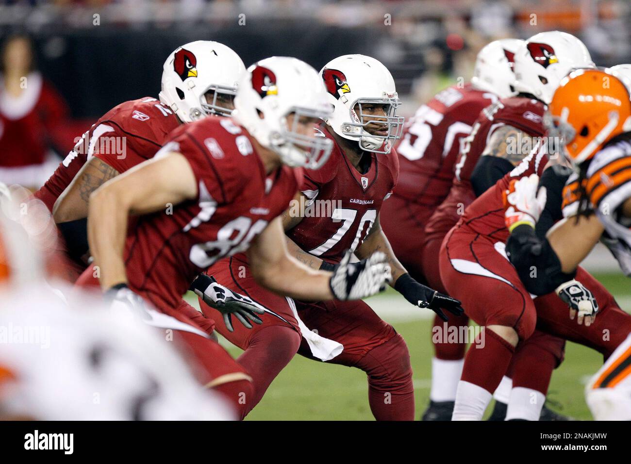 Arizona Cardinals guard Rex Hadnot (70) against the Cleveland Browns in an NFL football game Sunday, Dec. 18, 2011 in Glendale, Ariz. (AP Photo/Paul Connors) Stock Photo