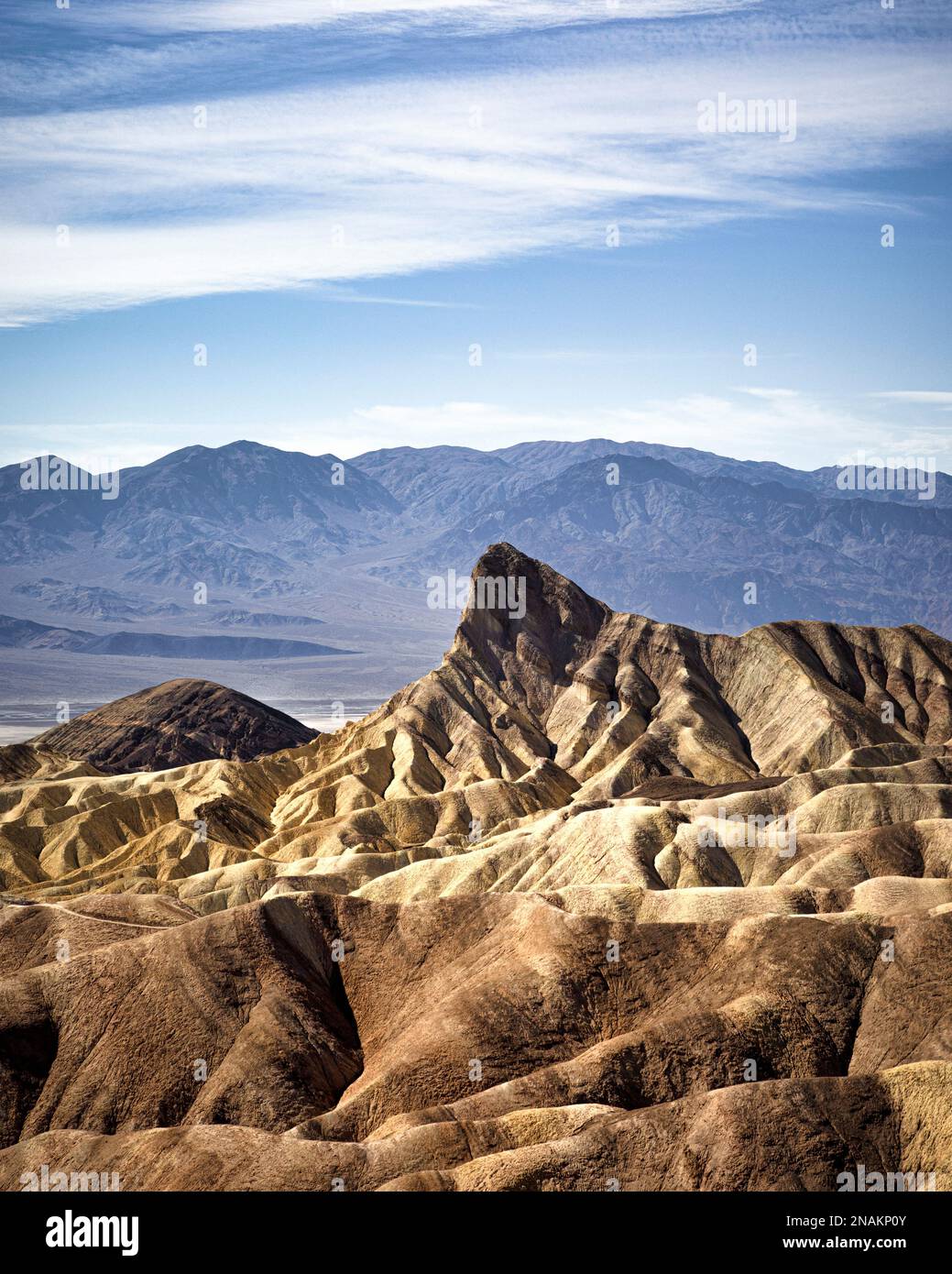 Death Valley opens up beyond Zabriskie Point in the Mojave desert of eastern California. Stock Photo
