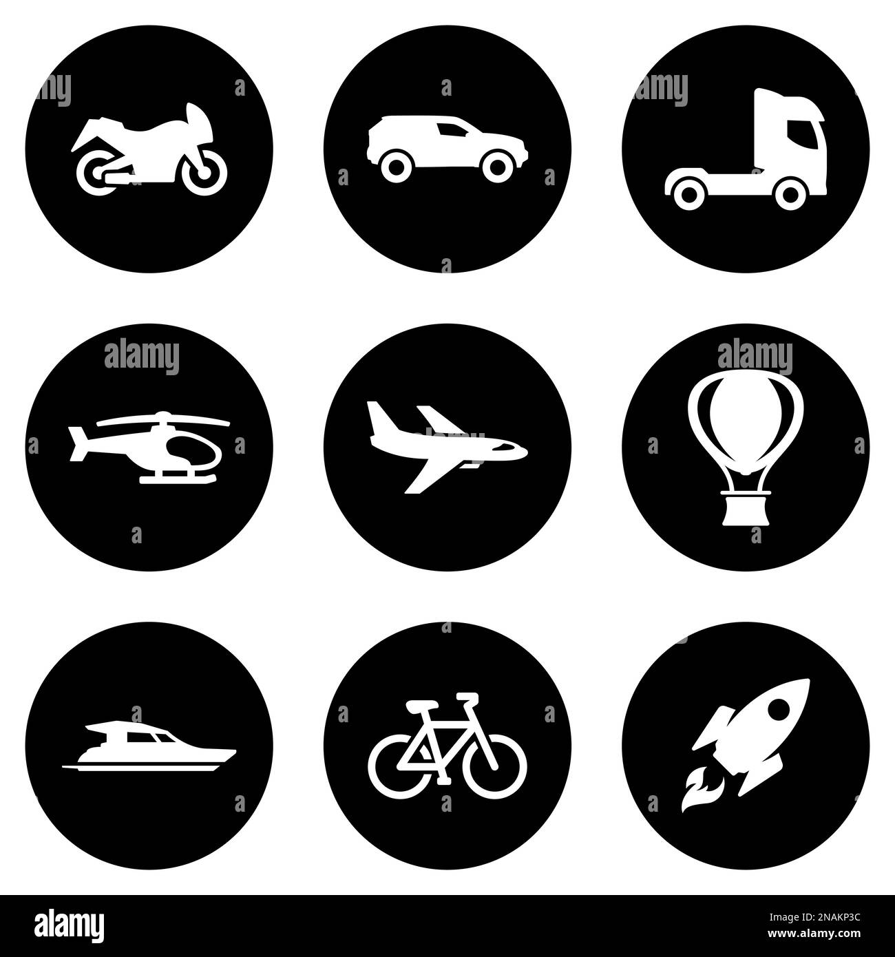 Set of white icons isolated against a black background, on a theme Transport Stock Vector