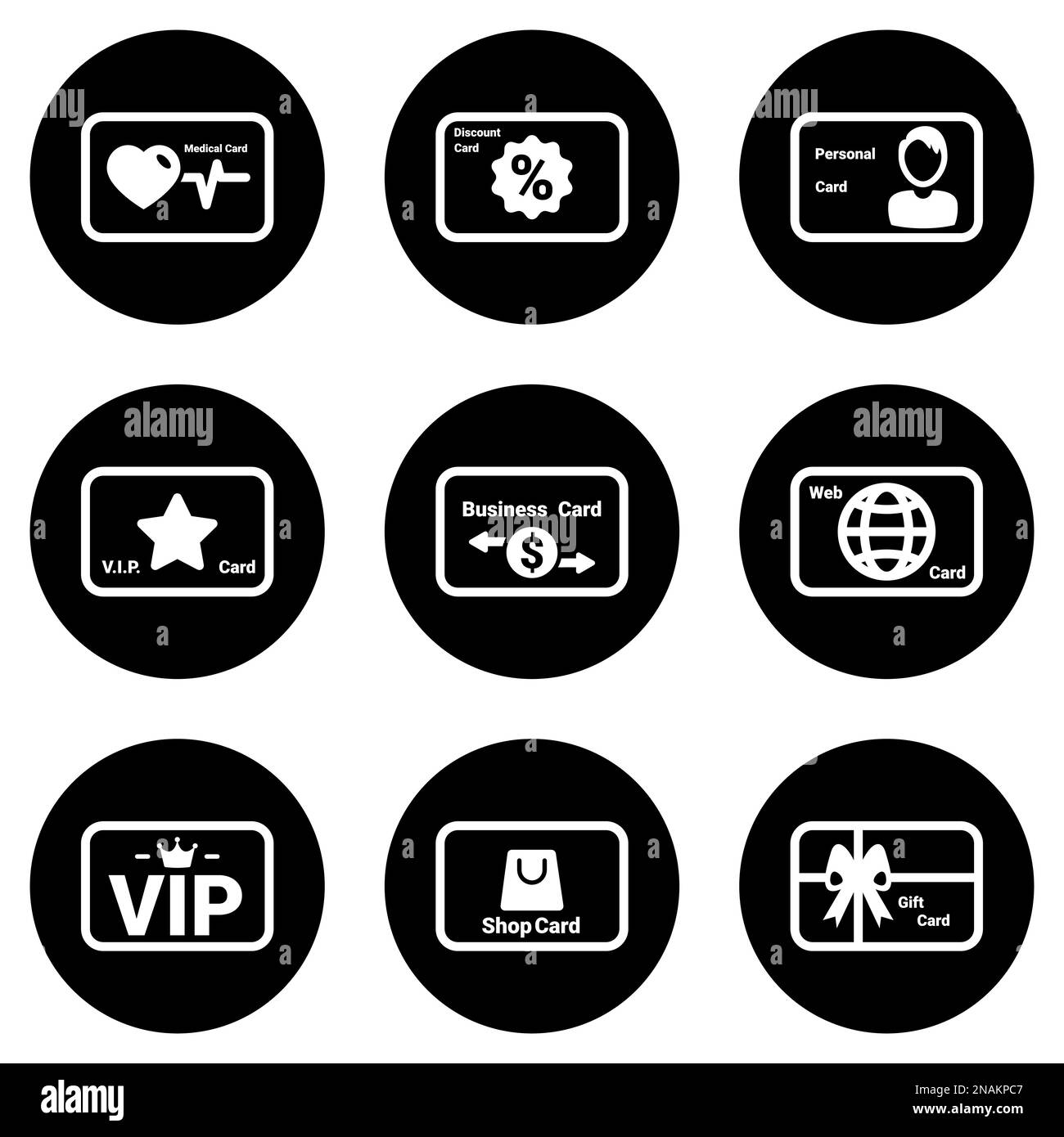 Set of simple icons on a theme Card, vector, design, collection, flat, sign, symbol,element, object, illustration, isolated. White background Stock Vector