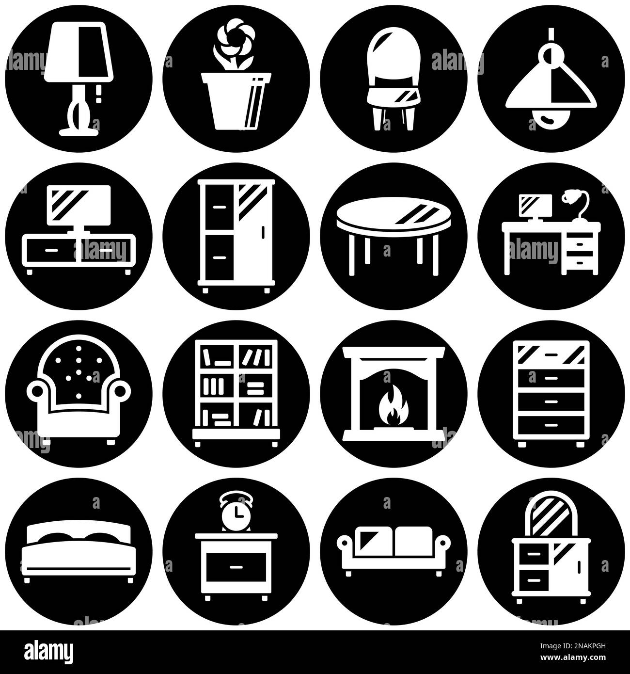 Set of simple icons on a theme Furniture, house, interior, vector, design, flat, sign, symbol, object, illustration. White background Stock Vector