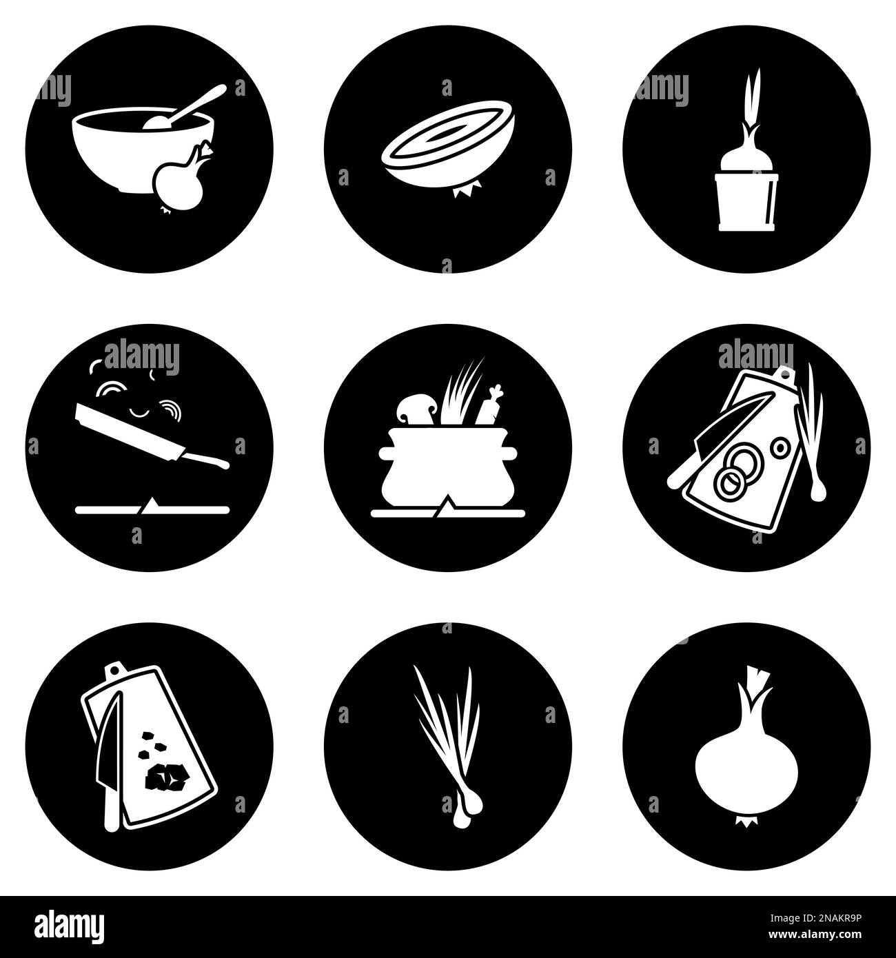 Set of simple icons on a theme onion, cooking, vector, design, collection, flat, sign, symbol,element, object, illustration, isolated. White backgroun Stock Vector