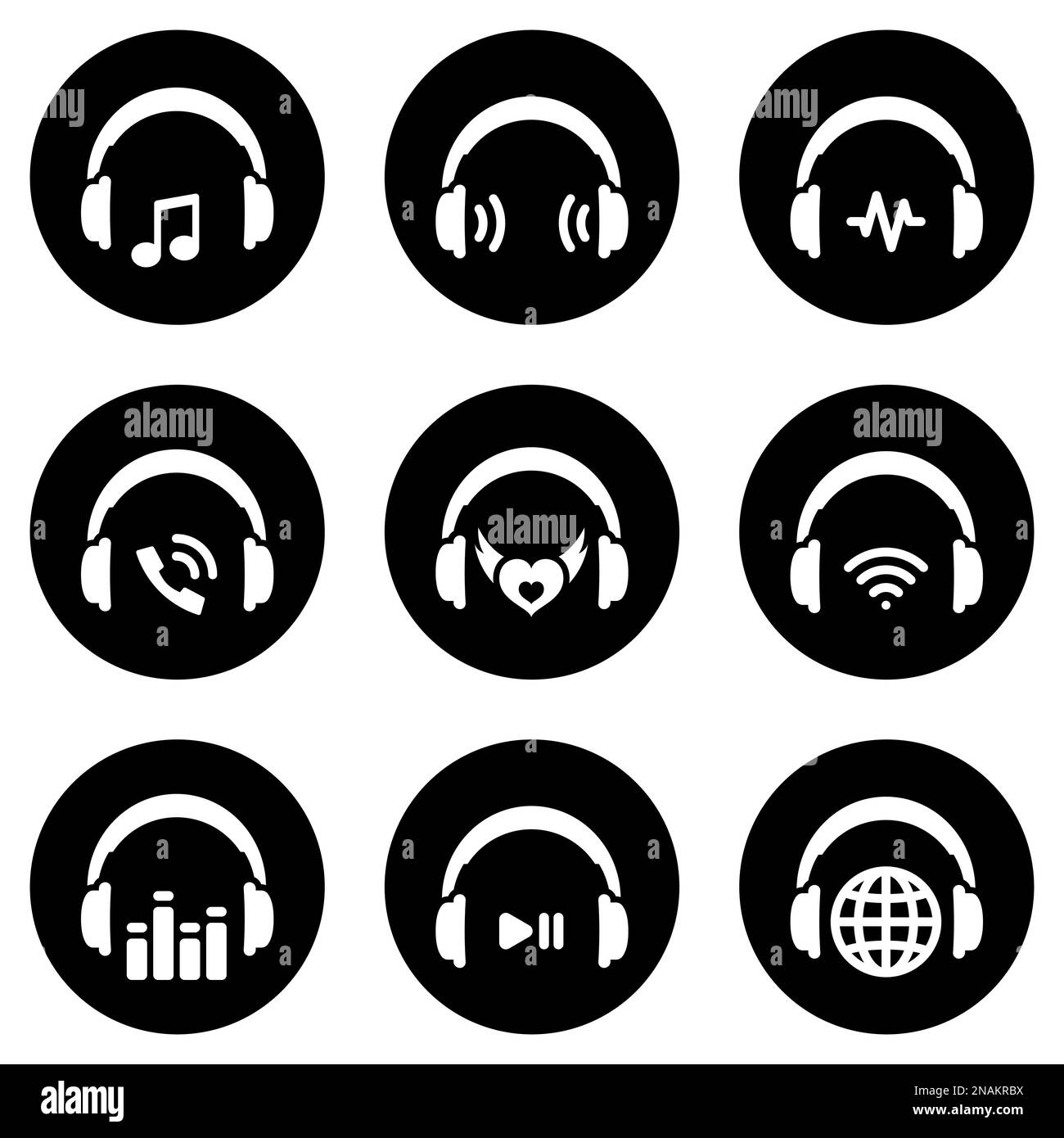 Set of white icons isolated against a black background, on a theme ...