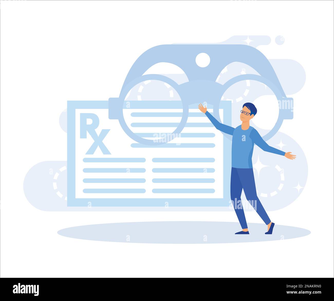 Medical illustration. Doctor ophthalmologist showing eye test chart to