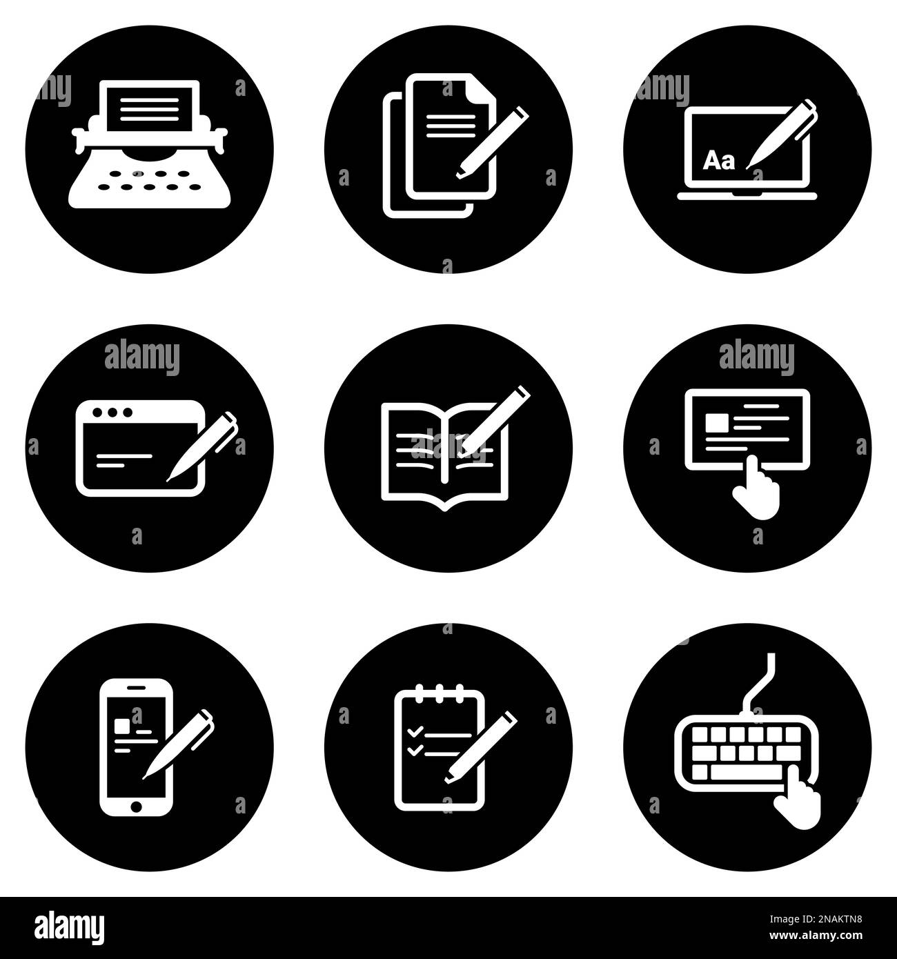 Set of simple icons on a theme Copywriting, vector, design, collection, flat, sign, symbol,element, object, illustration, isolated. White background Stock Vector