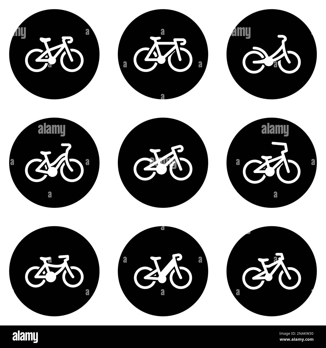 Set of white icons isolated against a black background, on a theme Bike Stock Vector