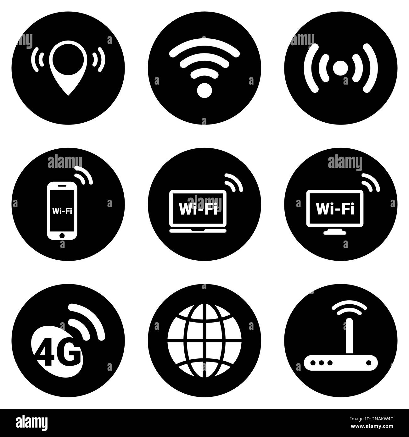 Set of simple icons on a theme Wi-fi , vector, design, collection, flat, sign, symbol,element, object, illustration, isolated. White background Stock Vector
