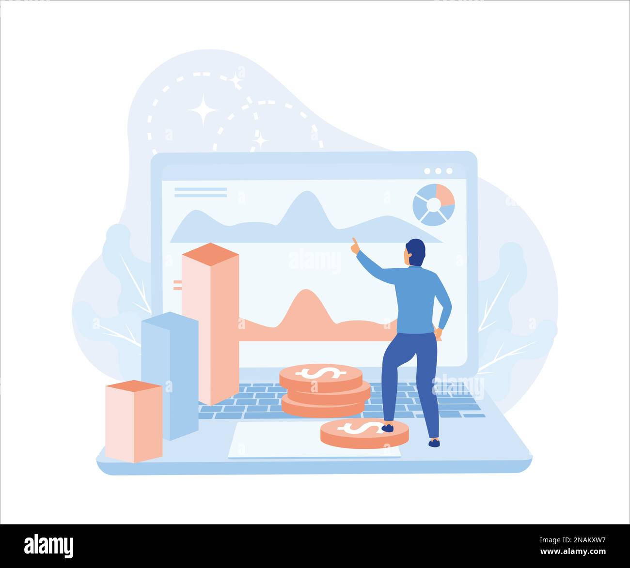 Financial illustration. Characters investing money in stock market and ...