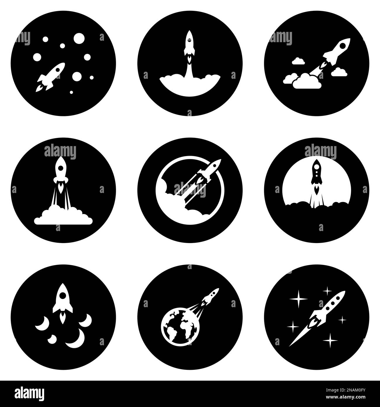 Set of white icons isolated against a black background, on a theme ...