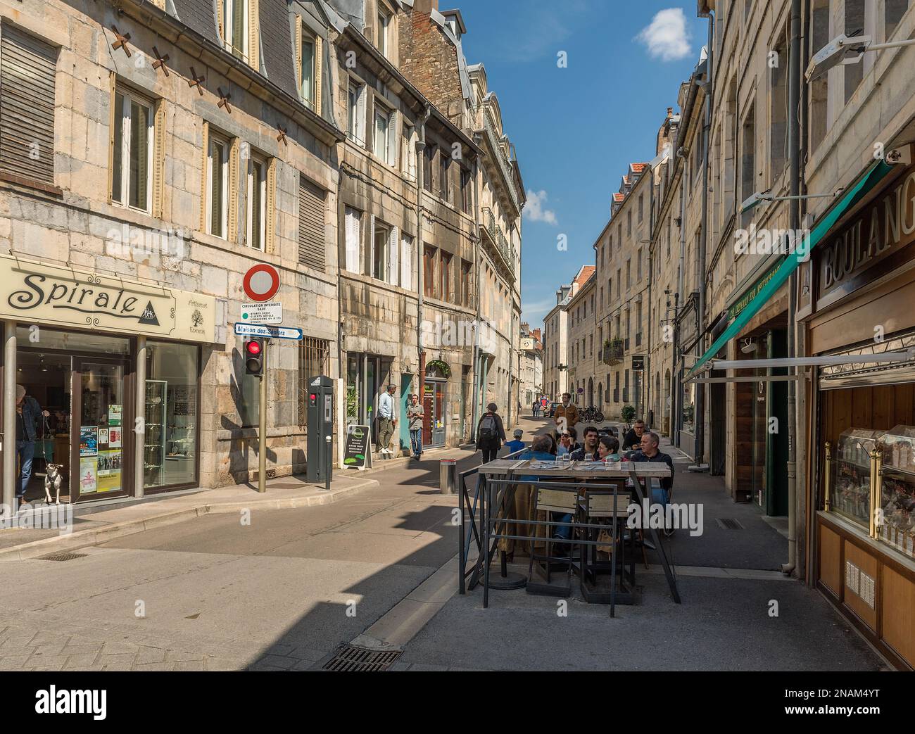 View of unidentified people on a street in Besancon, France Stock Photo
