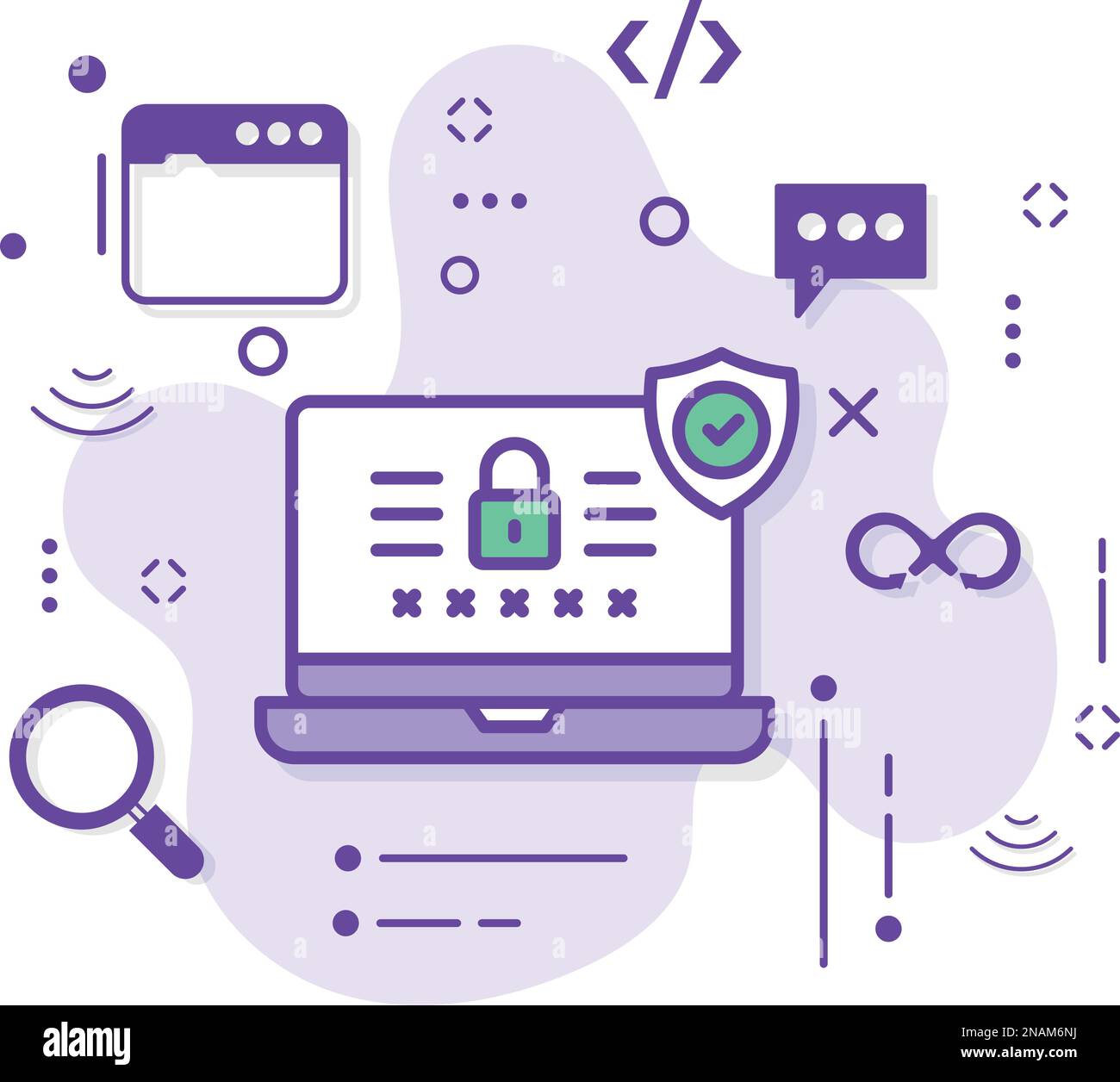 Login Screen Interface Concept stock illustration, Password protected locked Display vector Icon design, Padlock with Security shield Sign, Cloud comp Stock Vector