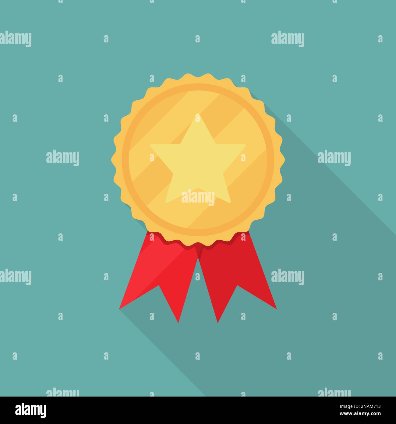Golden star medal with red ribbon with long shadow Stock Vector Image ...