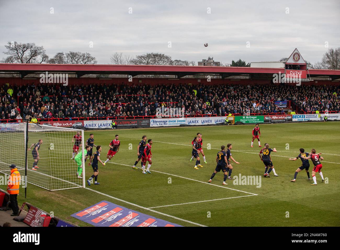 General view of Lamex Stadium, home of Stevenage Football Club during match. Stock Photo