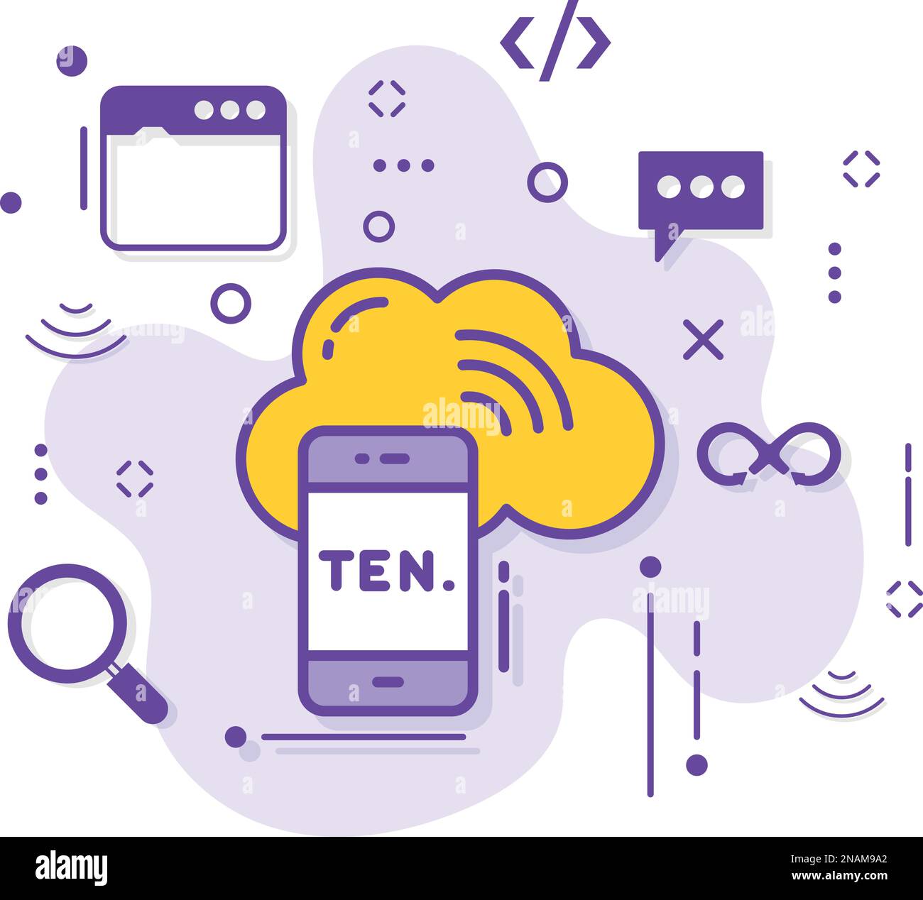 cellphone 5g signal accessing the remote server vector icon design, Cloud computing and Internet hosting services Symbol, Mobile phone cloud computing Stock Vector