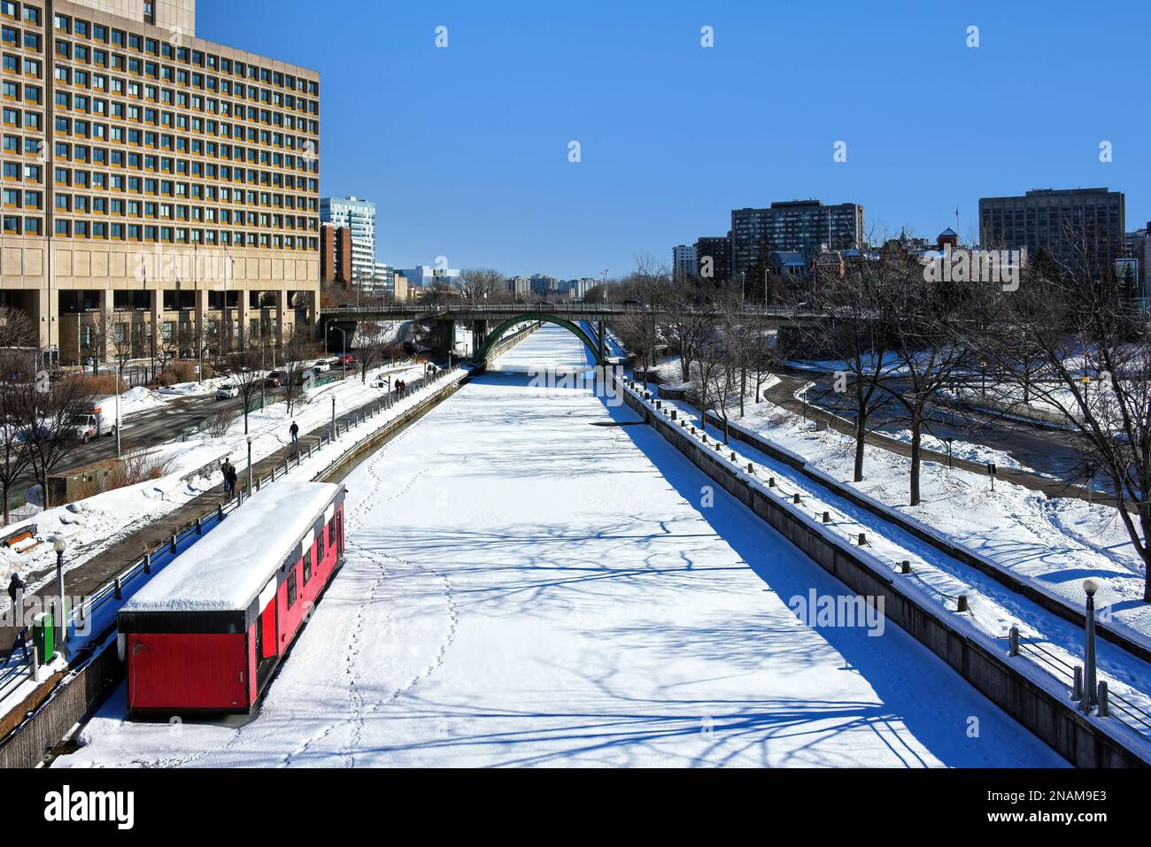 The Rideau Canal still not open for skating as of February 11, 2023 due to a mild winter. The success of the annual Winterlude festival has been curta Stock Photo