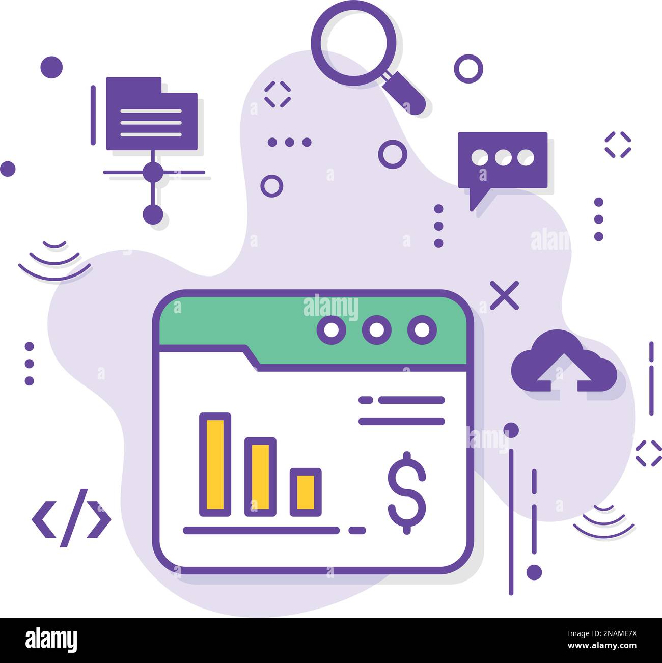 Internet Browser Dollar with Stats Concept stock illustration, Web Finance Dashboard vector Icon Design, Cloud computing and Internet hosting services Stock Vector