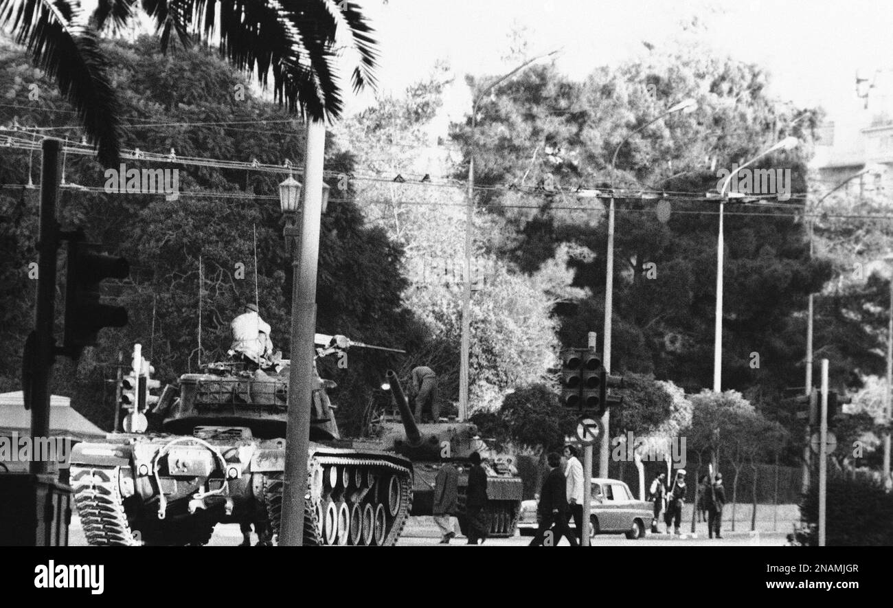 Tanks in Athens streets on November 26, 1973, after President