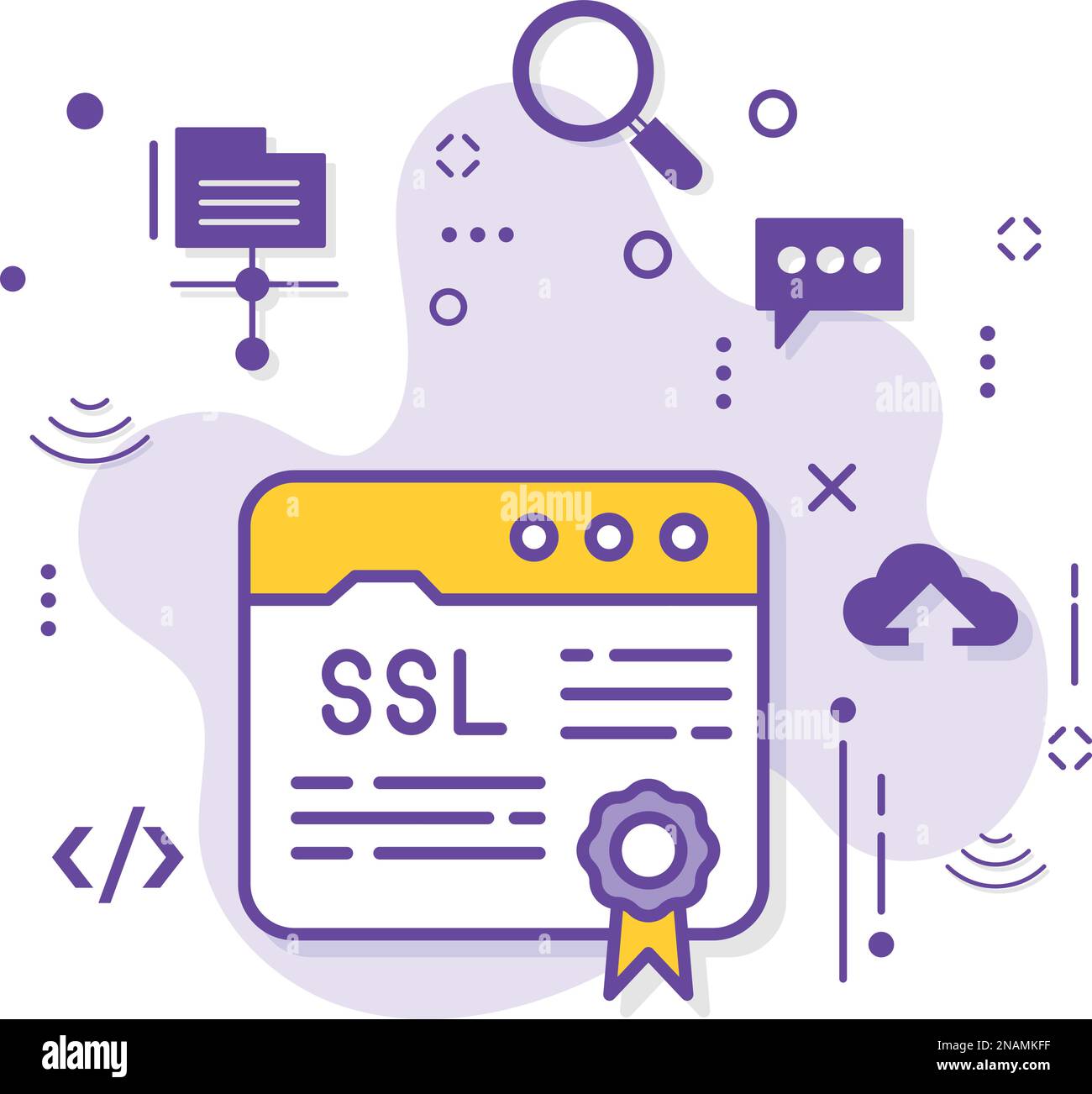 Encrypted Webpage stock illustration, SSL Certificate Concept, Secure Data Transmission between Server and Browser Vector Icon Design, Cloud Hosting Stock Vector