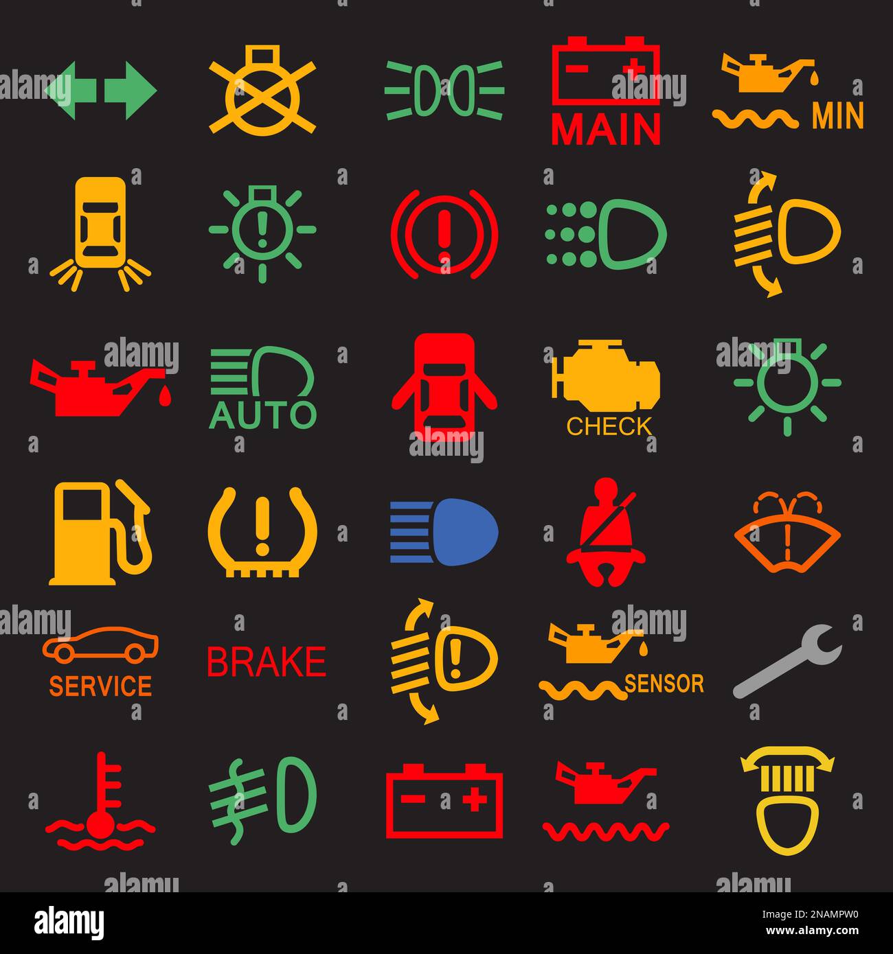 Set of car dashboard panel icons on a black background Stock Vector ...